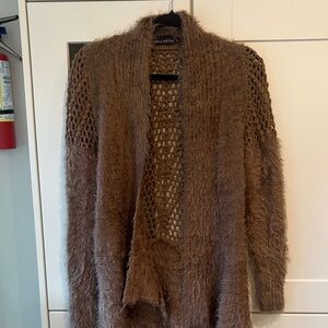 Cozy Open-Front Brown Fuzzy Women's Cardigan